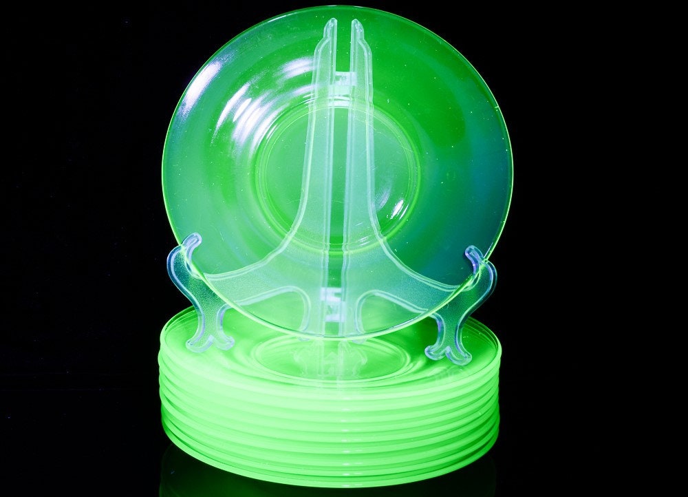 Very Nice Antique c1930s Green Vaseline Uranium Depression Glass Plates | Priced Per Piece | 3 Available | GLOWS