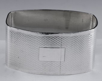 Stunning Antique c1922 English Birmingham 925 Sterling Silver Etched Square Form Dinner Napkin Ring | Fully Hallmarked | No Monogram