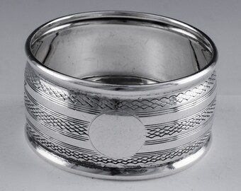 Very Fine Antique Roden Birks American 925 Sterling Silver Etched Oval Form Dinner Napkin Ring | Fully Marked | No Monogram