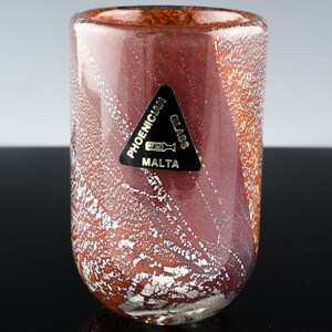 Very Fine Vintage Phoenician Malta Red Silver Aventurine Art Glass Toothpick Match Holder Vase | Rich Colors | Genuine Malta Vase