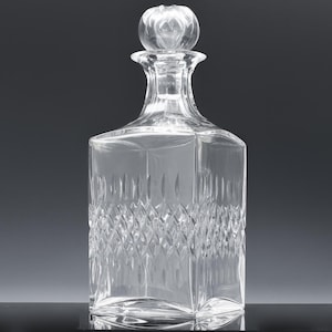Very Rare Vintage St Louis French Crystal Glass Square Formed Criss Cross Whiskey Decanter Bottle | Rare Pattern | Fully Marked