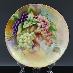 Very Fine Antique Hand Painted Limoges Grapes Figural Porcelain Charger Plate Platter | Fully Marked on Back | Superbly Painted!