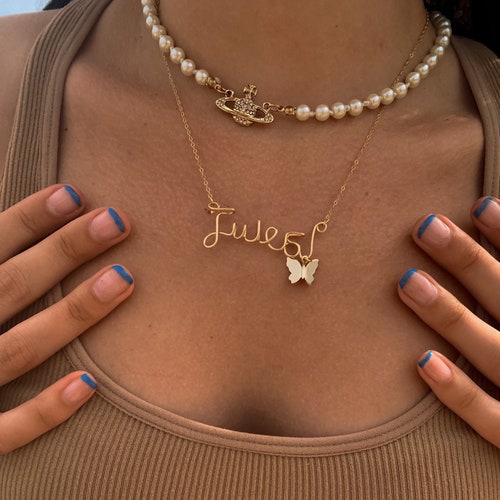 GOLD WIRE NAME Necklace With Birthstone optional Includes Etsy