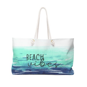 Beach Vibes Blue Watercolor Weekender Bag || Extra Large Tote For Beach With Rope Handles || 24x13 Oversized Beach BagBag