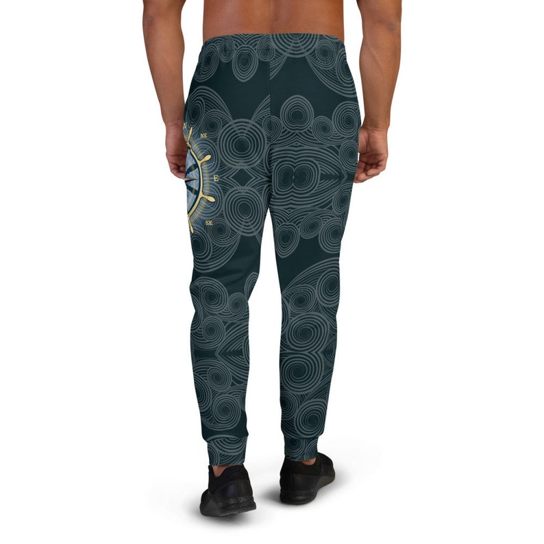 Joggers Nautical Theme Compass Rose on Thigh Swirl Pattern Overall Sweatpants Unisex