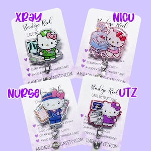 Cute Medical Kitty Badge Reel,  Nurse Kitty ID Holder, Cat Lover Badge Reel