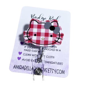 HK, checkered kitty Badge Reel ,Retractable Badge Reel, Badge Reel Nurse, Cute Badge Reel