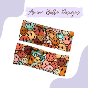 Happy face headbands, smile headbands, Adult Headbands, Soft and Stretchy Adult Turban Headband, Women Hair Accessory, Nurse Headbands