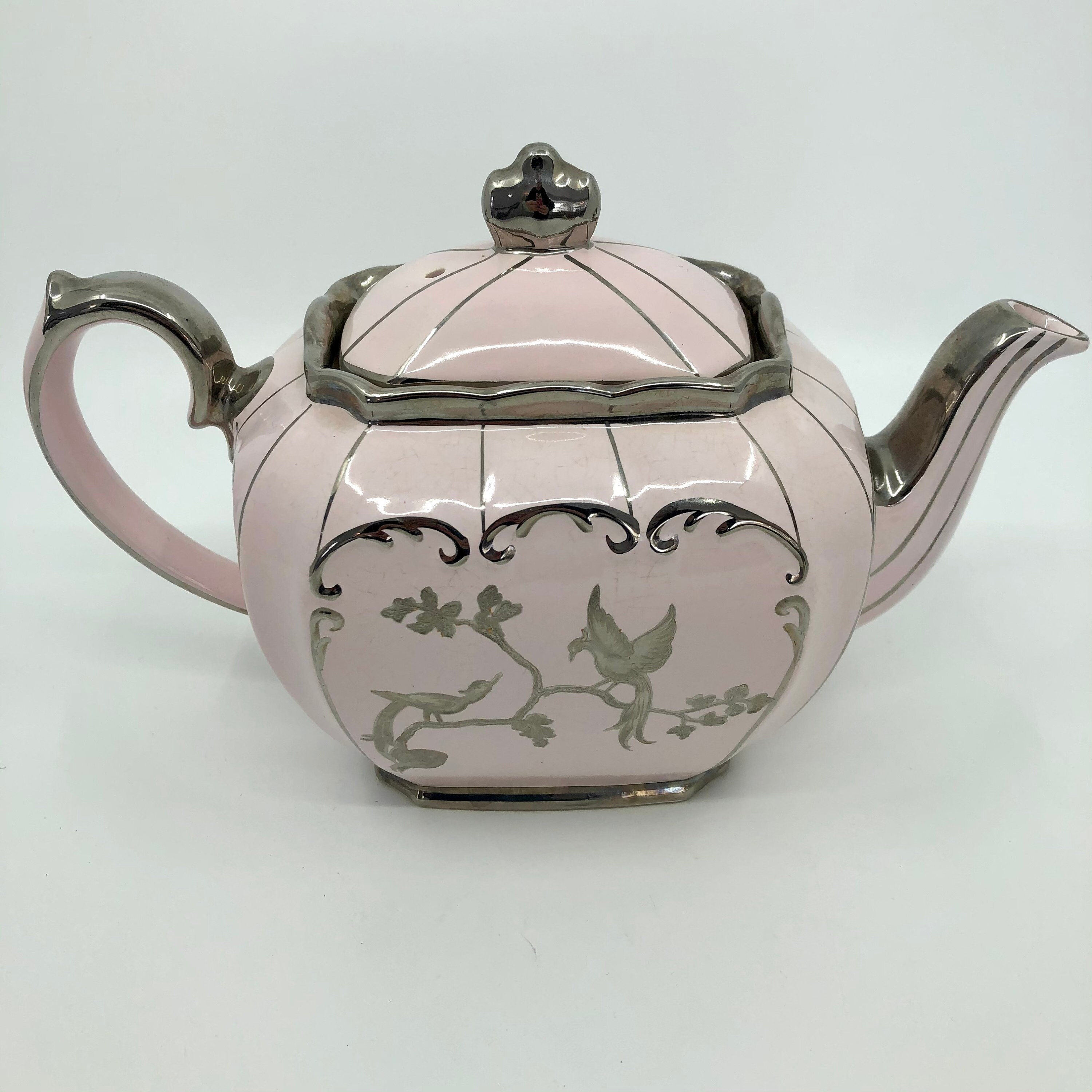 Rare Sadler Pink Cube Teapot With Silver Details Etsy