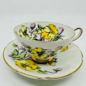 Stanley Artist Signed Pansies Teacup and Saucer