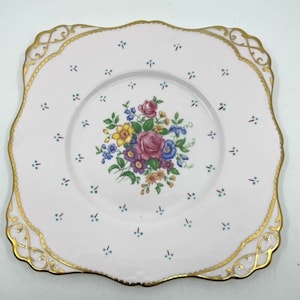 Tuscan Ornate Hand Painted Pink and Floral Cake Plate