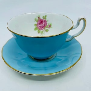 Adderley Teal Blue teacup with floral motif