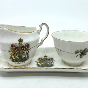 Royal Adderley Canada Coat of Arms Cream and Sugar on Tray