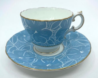 Cauldon Blau weiß Blume Teetasse und Untertasse