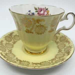 Royal Grafton Yellow and Gold Floral Teacup and Saucer