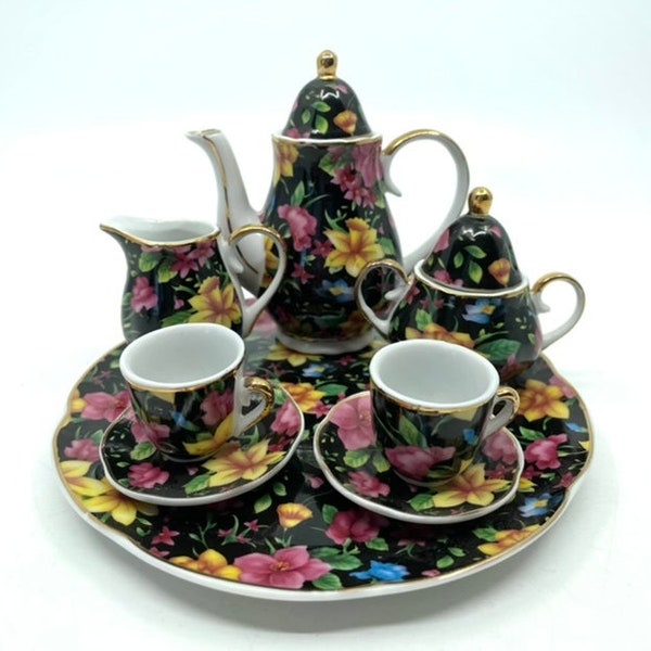 Adeline Black Floral Mini Tea Set