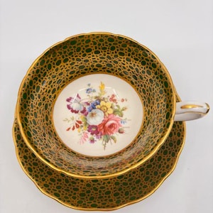 Hammersley Howard Signed Green and Gold Teacup and Saucer
