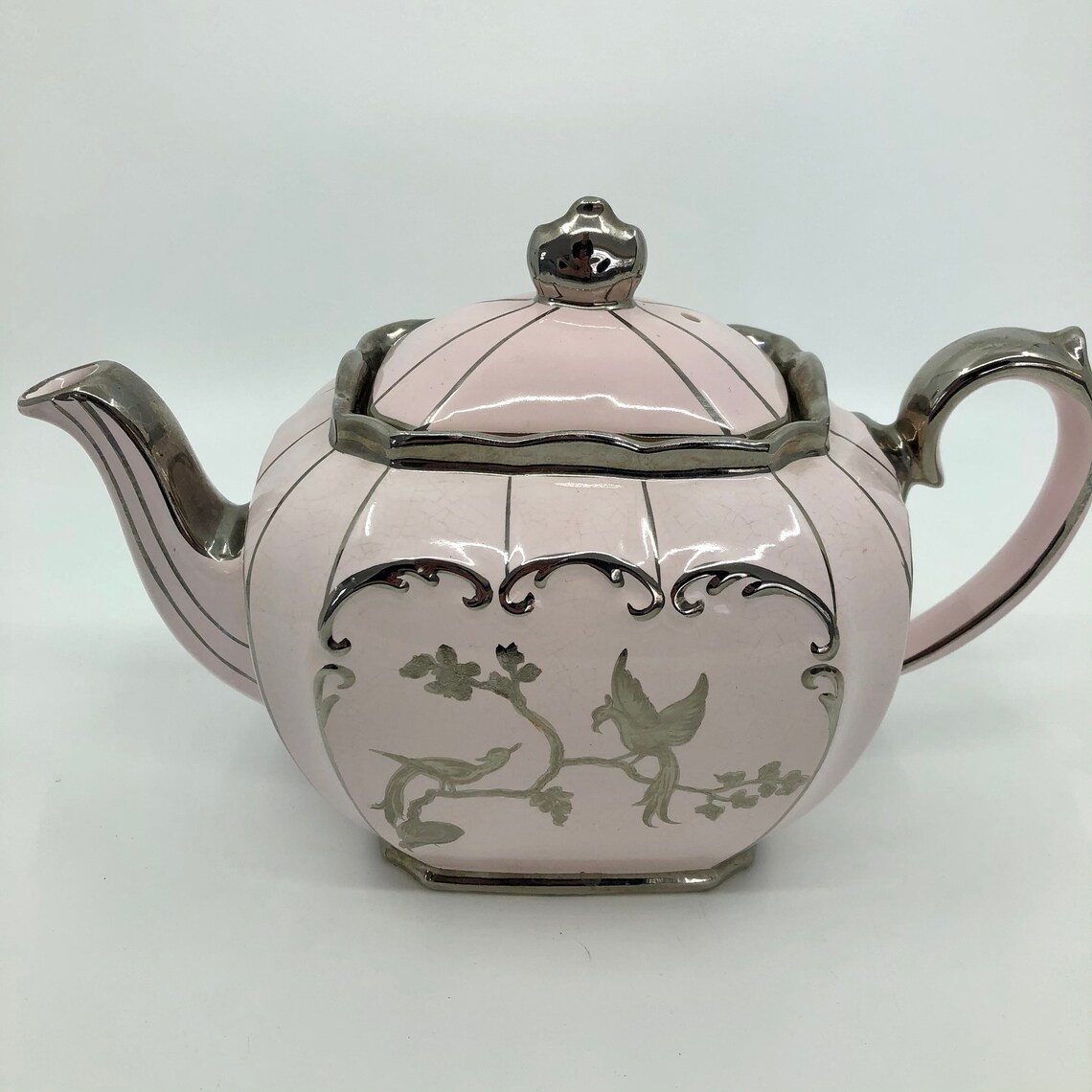 Rare Sadler Pink Cube Teapot With Silver Details Etsy