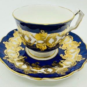 Aynsley Cobalt Blue and Gold Teacup and Saucer