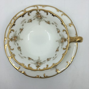 Cauldon China vintage gold and white teacup and saucer