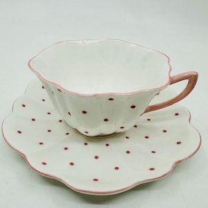 Shelley Polka Dot Teacup and Saucer in Pale Pink