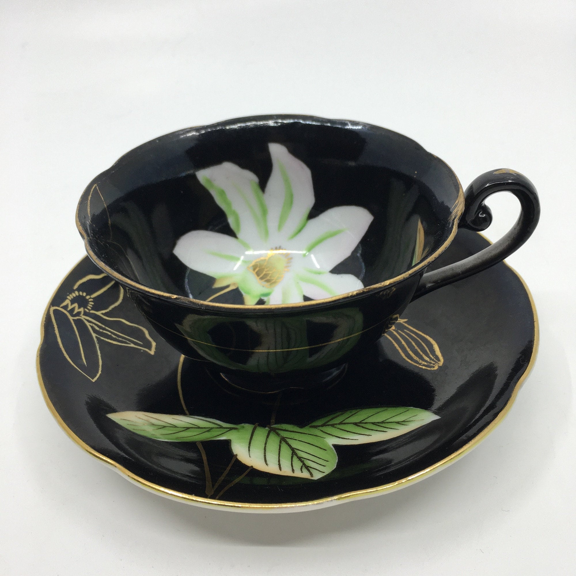 Princess China (occupied Japan) Black Teacup With Lily Motif