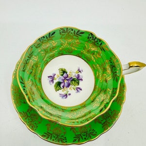 Paragon Green with Violets  Teacup and Saucer