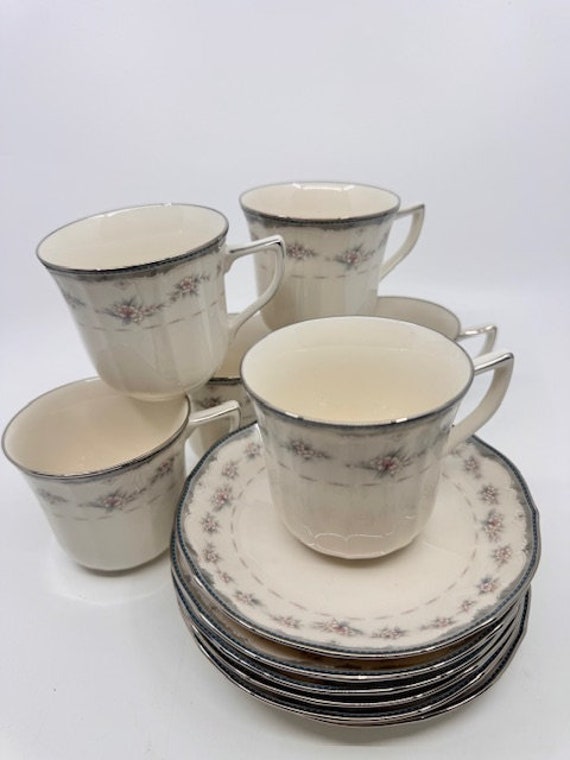 Set of Six Ivory China by Noritake 'traviata' Teacups and Saucers