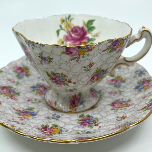 Hammersley Pink Floral Chintz Teacup and Saucer