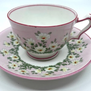 Crown Staffordshire Pink Hand Painted Teacup and Saucer