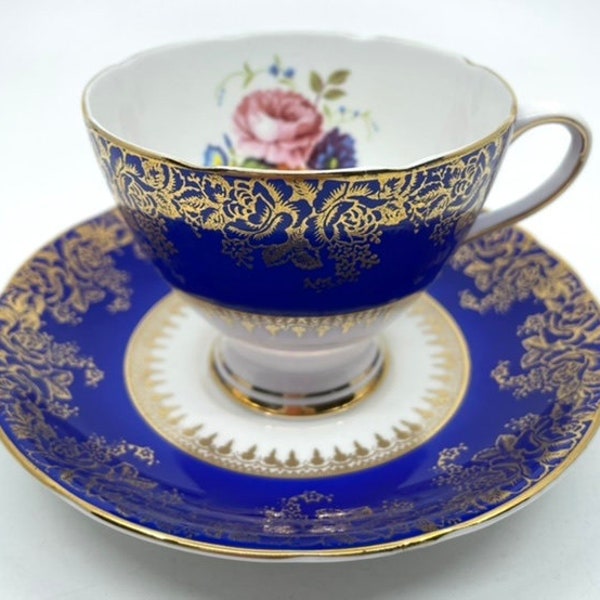 Gladstone Cobalt Blue and Gold Teacup and Saucer