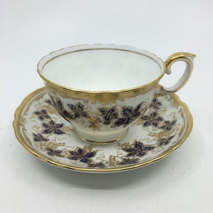 Crown Staffordshire Blue and Gold Vine  Teacup and Saucer