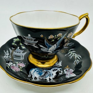 Seltene Royal Albert Orientalische Schwarze Teetasse mit Untertasse