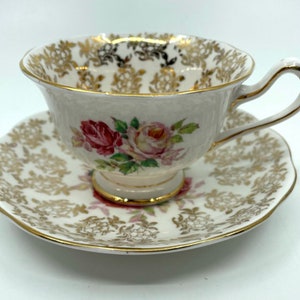 Royal Albert Pink and White Cabbage Rose Teacup and Saucer