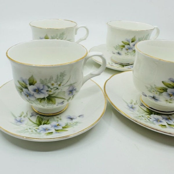 Sadler Purple Floral Set of Four Teacups and Saucers