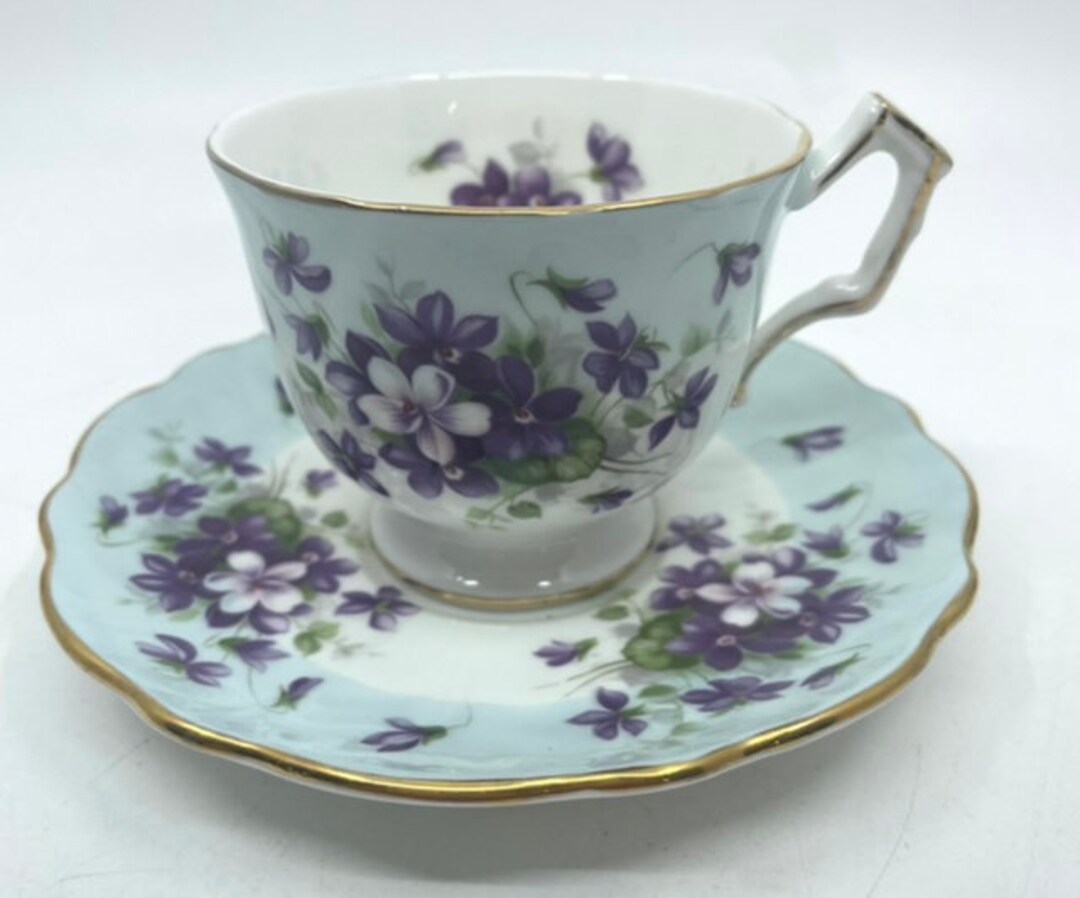 Aynsley Violette Rare With Blue Band Teacup and Saucer