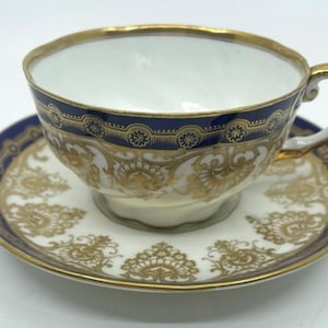 Vintage Aynsley Cobalt Blue and Gold Teacup and Saucer
