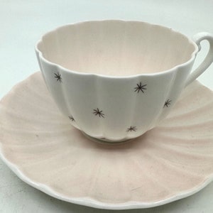 Shelley Pole Star Teacup and Saucer in Pale Pink