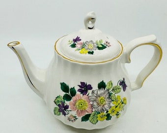 Sadler Swirl Teapot With Pink Yellow and Purple Flowers