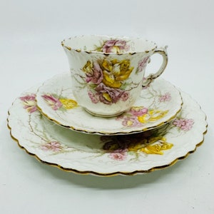 Rare Aynsley Antique Trio With a Dessert Plate Teacup and Saucer