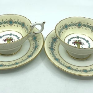 Set of Two Coalport Queen Elizabeth Teacups and Saucers