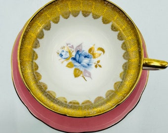 Aynsley Pink and Gold With Floating Rose Teacup and Saucer