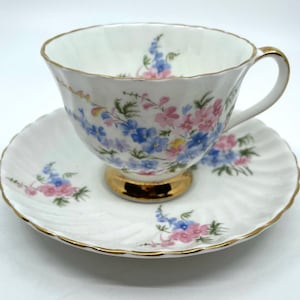 Royal Adderley Pink and Blue Floral Teacup and Saucer