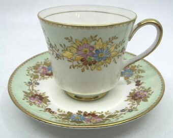 Coalport Mint Groen en Goud Handgeschilderd Theekopje en Schotel