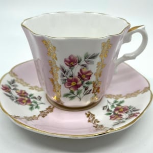 Royal Grafton Pink and White Panelled Teacup and Saucer