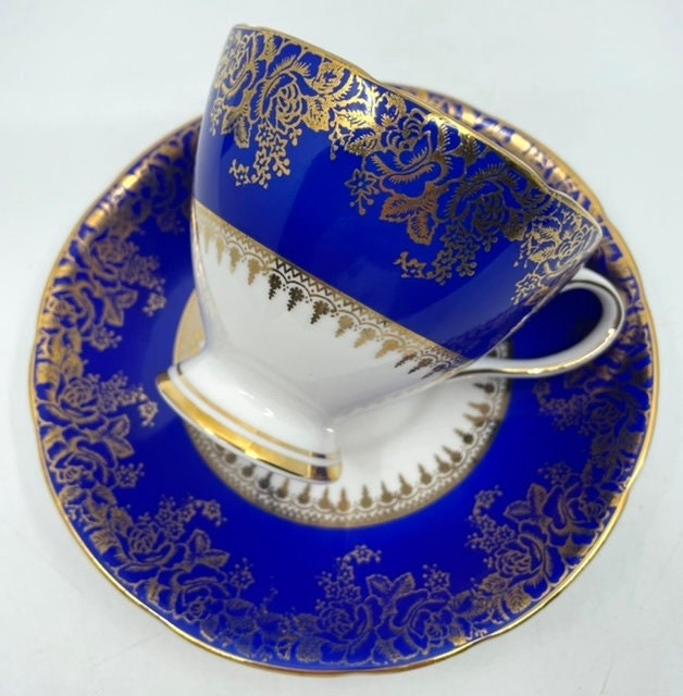 Gladstone Cobalt Blue and Gold Teacup and Saucer Etsy Canada