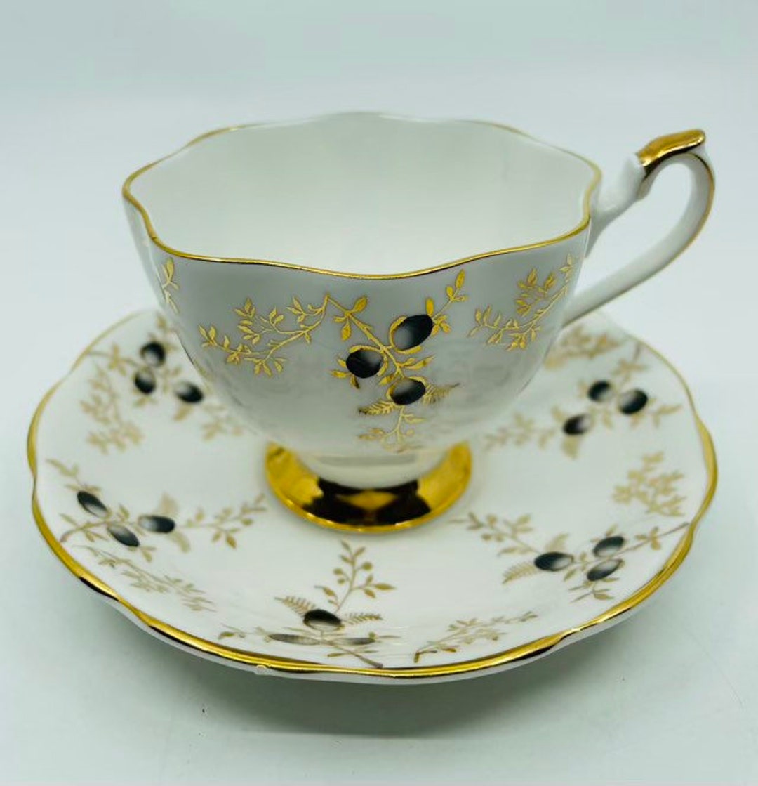 Queen Anne Teacup With Black Buds and Gold Etsy