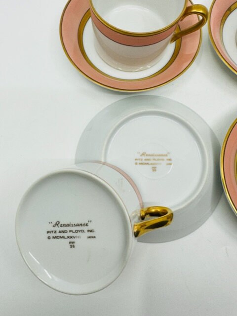 Fitz and Floyd Renaissance Peach Set of Four Cups and Saucers