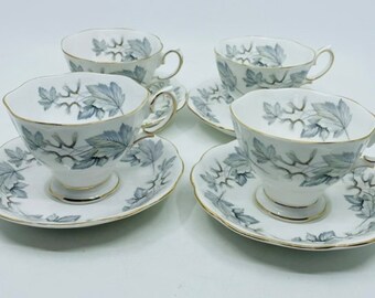 Royal Albert Silver Maple Set of Four Teacups and Saucers