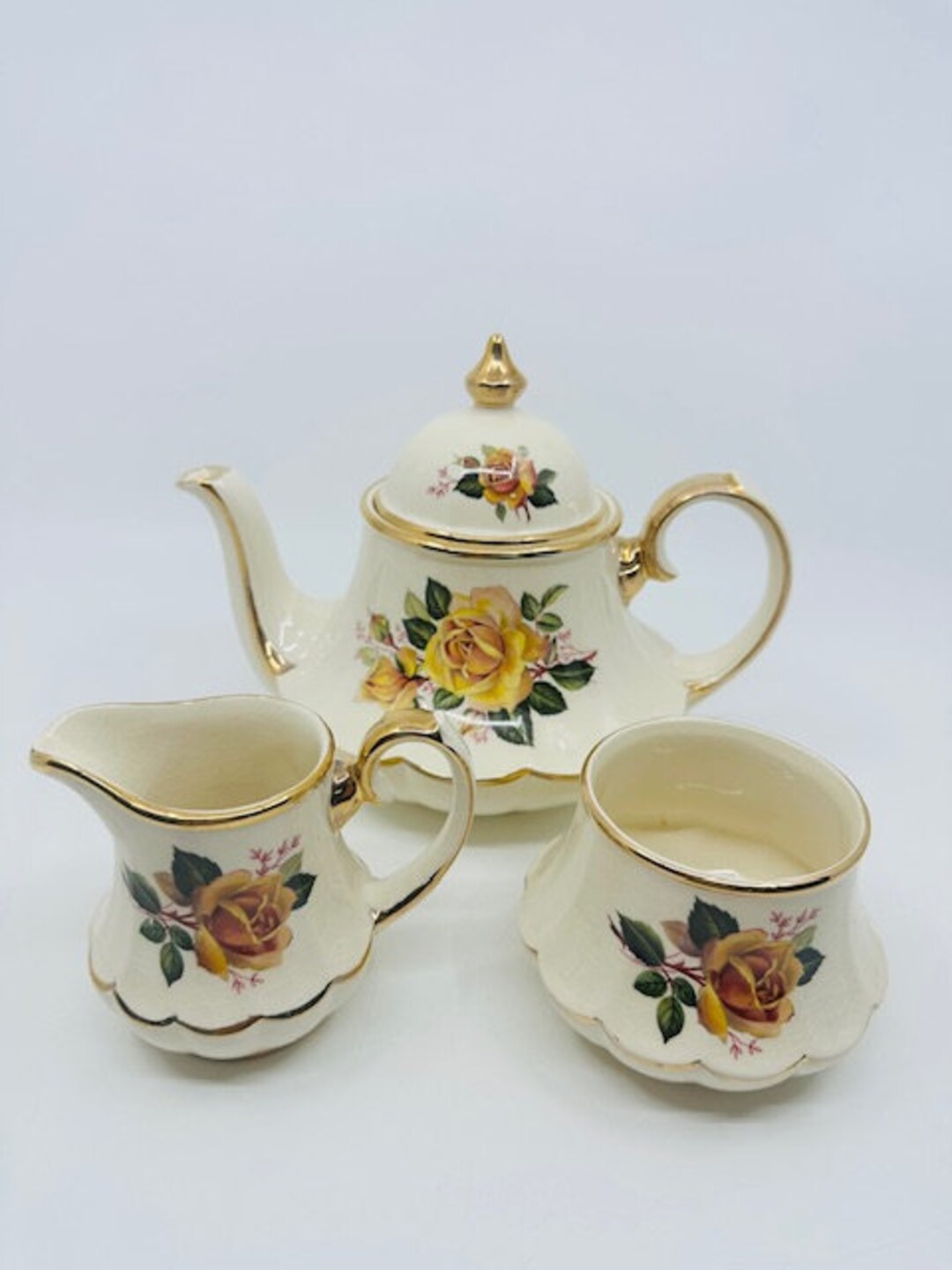 Sadler Bell Shaped With Yellow Rose Teapot Cream and Sugar Etsy
